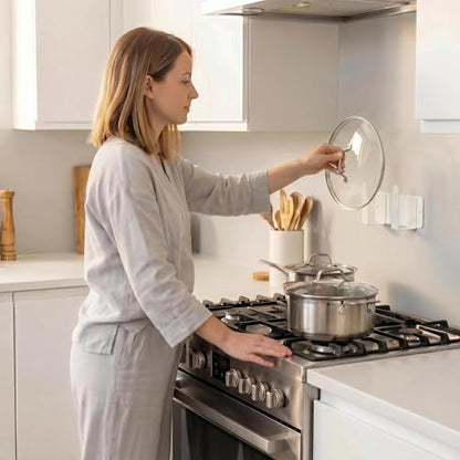 Pot Lid Rack, Wall Mounted 304 Stainless Steel Multi-Functional Storage Holder, Fits Cutting Boards, Pot Lids, Bathroom Scales, Self-Adhesive & Screw Mounting, Kitchen & Bathroom Organizer (White) - color: White