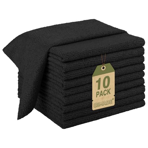 UNIMADE Microfiber Cleaning Cloth, 10 Pack Reusable Microfiber Towels for Cars Lint Free Cleaning Shop Towel Rags for Home Kitchen Automotive Bar Mechanic Restaurant Garage, 11.5"x 11.5", Black - color: Black, size: 10PK
