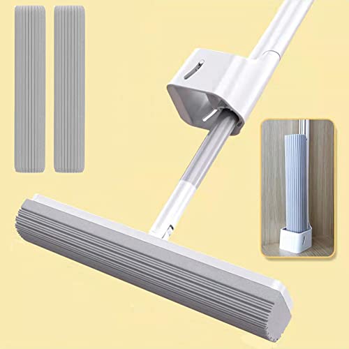 JINYISI Sponge Mop,Kitchen Home PVA Sponge Mop,Sponge Mops for Floor Cleaning,with 2pcs Super Absorbent Sponge Headd,for All Types of Floor