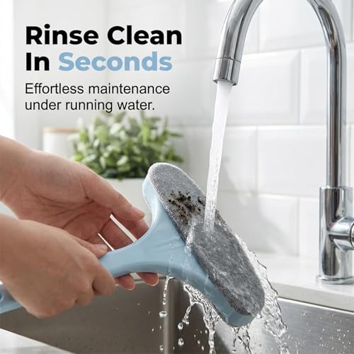 Window Screen Cleaning Brush, 2 in 1 Window Screen Cleaning Brush with Squeegee, for Patio, Door & Porch Screens, Dual-Sided Wet & Dry Use, Blue