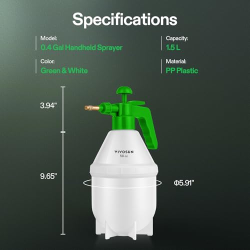 VIVOSUN 50oz Pump Sprayer, Handheld Garden Water Sprayer Bottle with Adjustable Brass Nozzle, for Spraying Plants, Flowers, Weeds and Cleaning, Green - color: Green, size: 50oz