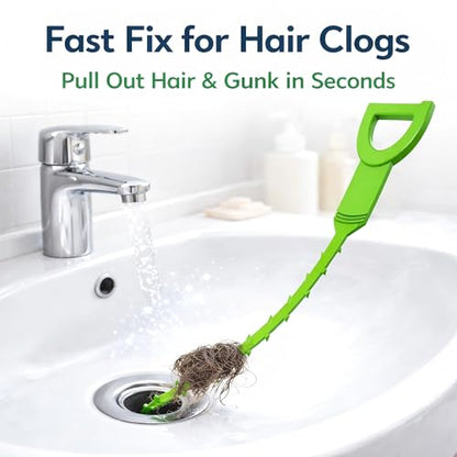 Drain Snake Hair Clog Remover, 4 Pack 20-Inch Flexible Barbed Drain Cleaner for Bathroom Sink, Shower and Bathtub, Reusable Sink Unclogger, Green | Drain Clog Remover