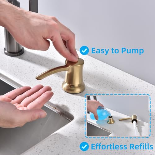 Soap Dispenser for Kitchen Sink, Built in Sink Soap Dispenser Gold ABS Pump Head with 11 Ounce Soap Bottle Champagne Gold - color: Brushed Gold