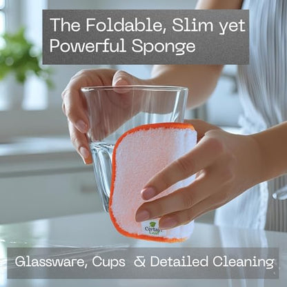 Foldable Dish Sponge – Thin Dual-Sided with Mesh Scrubber and Rayon derived from Bamboo Reusable Non-Scratch Kitchen Sponge for Multi-Surface Cleaning, 6 Pack