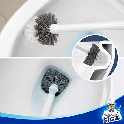 MR.SIGA Toilet Bowl Brush and Holder, Premium Quality, with Solid Handle and Durable Bristles for Bathroom Cleaning, White, 2 Pack