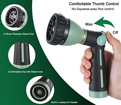 FANHAO Garden Hose Nozzle Heavy Duty, 100% Metal Water Hose Nozzle Sprayer with 8 Spray Patterns, High Pressure Sprayer Nozzle with Thumb Control, On Off Valve for Garden Watering, Car & Pet Washing - color: Light Green