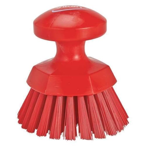 3 3/4 in W Scrub Brush, Stiff, 3 in L Handle, 3 3/4 in L Brush, Red, Plastic, 5 in L Overall - 1 Each - color: Red