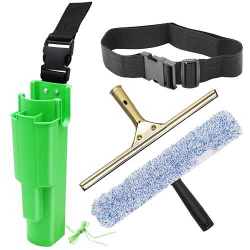 Window Cleaning Side Bucket On a Belt Holster Holds 3 Squeegees and a Washer - color: Green W/Tools