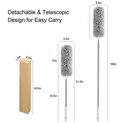 Anawin Microfiber Duster for Cleaning, 100’’ Duster with Extension Pole, Extendable Bendable Cobweb Telescoping Long Dusters for High Ceiling Fan, Blinds, Vents, Furniture, Cars(Single Head) Gray
