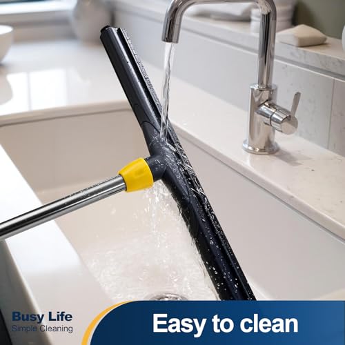 Yocada Floor Squeegee Scrubber Adjustable Telescopic Pole Heavy Duty Household Broom EVA Foam Blade for Garage Courtyard Shower Bathroom Floor Marble Glass Tile Water Foam Cleaning - size: 1 Count (Pack of 1)