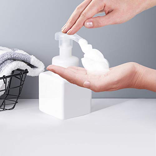 UUJOLY Foaming Soap Dispenser, 250ml (9oz) Refillable Pump Bottle for Liquid Soap, Shampoo, Body Wash (2 Pcs) (Small White) - color: White, size: 9 oz (2 Pack)