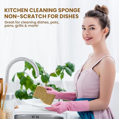 Natural Kitchen Sponge –24-Pack Biodegradable Sponges for Dishes –Compostable Dish Washing Scrubbers – Eco Friendly Non-Scratch Cellulose & Coconut Husk Scrubber Sponges for Cleaning - size: Pack 0f 24
