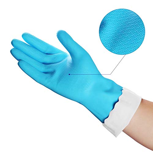 HSL Household Cleaning Gloves - Reusable Kitchen Dishwashing Gloves with Latex Free, Cotton lining, Waterproof, Non-Slip (Small, 3 Pairs) - color: Blue+white+pink, size: Small (Pack of 3)