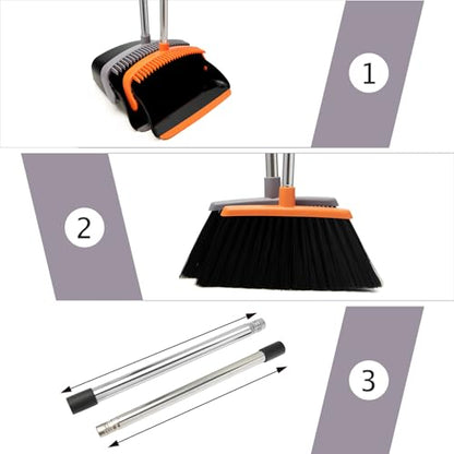 Broom and Dustpan Set, Dustpans with Broom Combo for Home, Heavy Dust Broom and Dustpan Combo, Long Handle Dust Pan and Broom Set for Kitchen, Office, Pet Hair, Charcoal Color, Pack of 1 - color: Charcoal Black