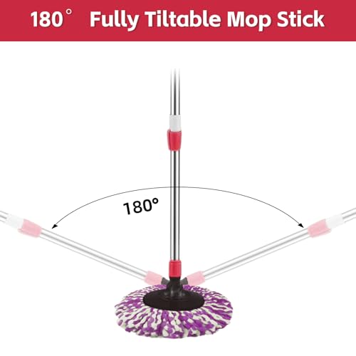 Spin Mop Replacement Handle 360 Degree Spin Mop Pole Handle Replacement Rotating Telescopic Stick for Mop Head, Ideal for Home and Household Cleaning - color: Red, style: Stainless Steel Disc
