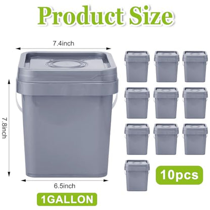 Suzile 10 Pcs Food Grade Square Bucket with Lid 1 Gallon Plastic Bucket 4.5L Utility Industrial Pail with Handle Container for Food Oil Tub Water Fishing Paint House Cleaning Car Washing(Grey) - color: Gray