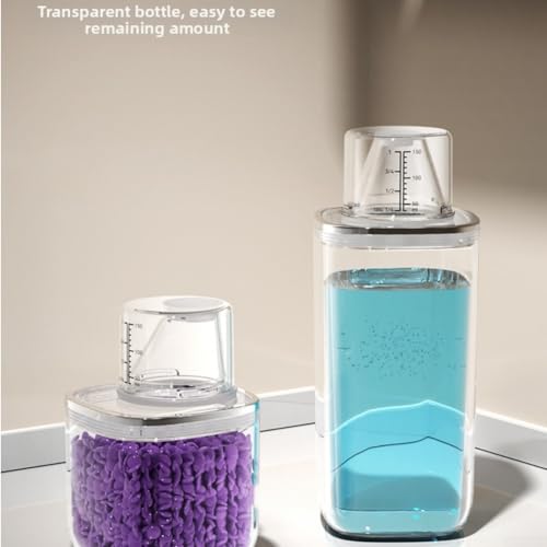 Transparent sealed laundry detergent canister with reflow design and graduated markings, constructed from PET material for organized and mess storage of laundry additives (0.6L) - size: 0.6L