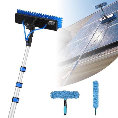 VEVOR Solar Panel Cleaning Kit, 20 ft, Water Fed Pole Kit with Cleaning Brush, Soap Dispenser, Extendable Aluminum Telescopic Pole, 180° Rotatable Brush Head, for Roof Mounted Solar Panels, Windows - size: 20 Ft