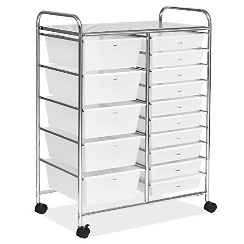 RELAX4LIFE Storage Drawer Carts W/15-Drawer,Rolling Wheels Semi-Transparent Multipurpose Mobile Rolling Utility Cart for School, Office, Home, Beauty Salon Storage Organizer Cart (Clear) - color: Clear, style: 15 Drawers-34.5"