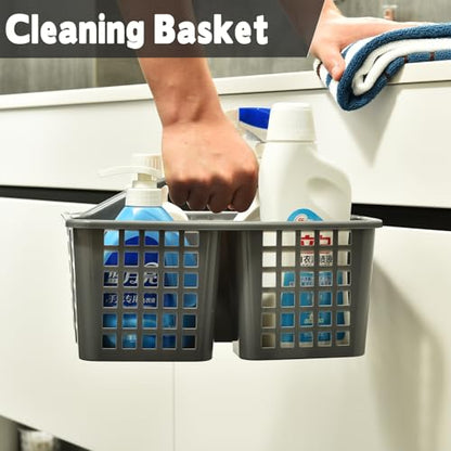 Haundry Plastic Shower Caddy Basket with 3 Compartments, Portable Divided Cleaning Supply Storage Organizer with Handle (Grey) - color: A Style-Grey