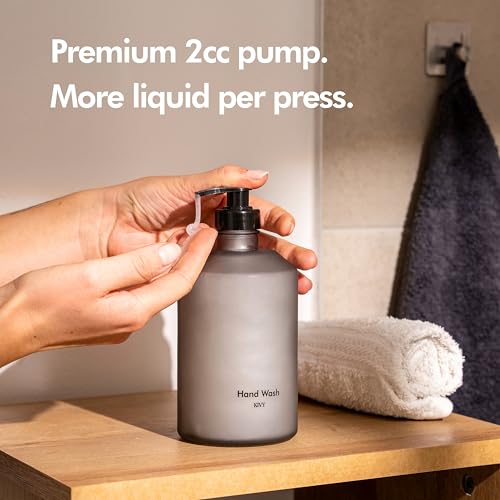 KIVY Glass Soap Dispenser Set [INCL. Waterproof Labels] - Glass Soap Dispenser with Pump - Hand Soap and Dish Soap Set - for Kitchen, Shower & Bathroom - Refillable (Matte Black) - color: Matte Black