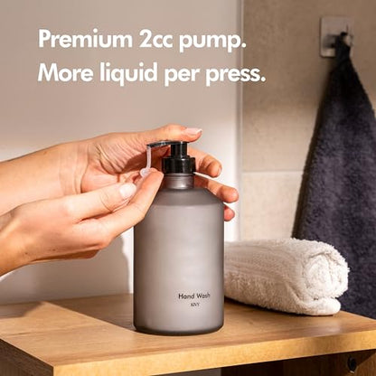 KIVY Glass Soap Dispenser Set [INCL. Waterproof Labels] - Glass Soap Dispenser with Pump - Hand Soap and Dish Soap Set - for Kitchen, Shower & Bathroom - Refillable (Matte Black) - color: Matte Black