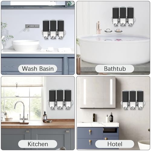 3 x 500ml per Cup Wall Mounted Manual Soap Dispenser for Home, Bath, Kitchen, Hotels, Restaurants. Shower and Lotion Dispenser (Black) - color: Black,transparent, size: 3 Chamber