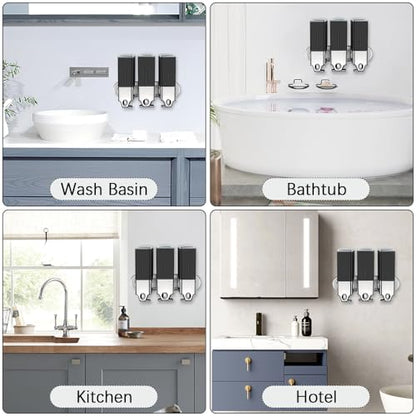 3 x 500ml per Cup Wall Mounted Manual Soap Dispenser for Home, Bath, Kitchen, Hotels, Restaurants. Shower and Lotion Dispenser (Black) - color: Black,transparent, size: 3 Chamber