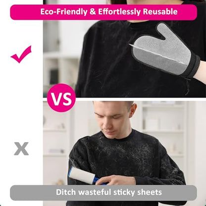 Double-Sided Pet Hair Remover Glove | Enhanced Electrostatic Adsorption | for Couch, Furniture, Carpet, Curtain Pet Fur Cleaner | Reusable Cat & Dog Hair Removal Tool