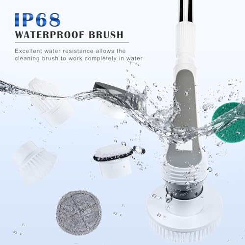 Electric Spin Scrubber, 2023 New Cordless Electric Shower Scrubber with 7 Replaceable Brush Heads & 3 Adjustable Extension Handles, IPX8 Waterproof High Speed Power Cleaning Brush for Bahroom, Kitchen