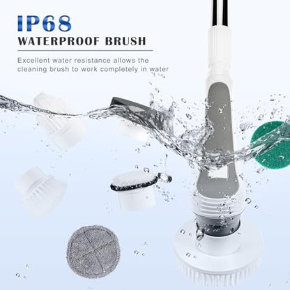 Electric Spin Scrubber, 2023 New Cordless Electric Shower Scrubber with 7 Replaceable Brush Heads & 3 Adjustable Extension Handles, IPX8 Waterproof High Speed Power Cleaning Brush for Bahroom, Kitchen