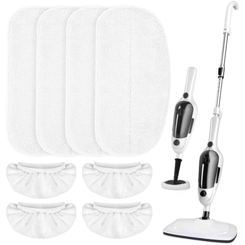 LOVECO 4 Pack Steam Mop Pads + 4 Microfiber Small Cloths Compatible with KGHKGH & Sprobil & Rvwsx Steam Mop Steam Cleaner, Washable Steam Mop Replacement Pads for Scratchfree Floor Cleaning