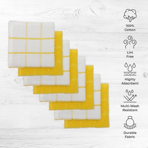100% Cotton Terry Dish Cloth & Dish Towel, 8 Pack, Super Soft and Absorbent Kitchen Towels, Perfect for Kitchen Cleaning and Dish Washing (Yellow (Solid and Checks) 8 Pack) - color: Yellow (Solid and Checks) 8 Pack