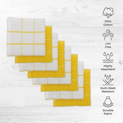 100% Cotton Terry Dish Cloth & Dish Towel, 8 Pack, Super Soft and Absorbent Kitchen Towels, Perfect for Kitchen Cleaning and Dish Washing (Yellow (Solid and Checks) 8 Pack) - color: Yellow (Solid and Checks) 8 Pack