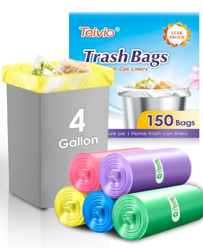 Teivio Small Trash Bags 4 Gallon 160 Counts Clear Colorful Garbage Bags, Bathroom Trash Can Bin Liners, Plastic Bags for home office kitchen, fit 12-15 Liter, 3,3.5,4.5 Gal, Colorful - size: 1 Count (Pack of 160), style: 160pcs-4 Gallon-Multicolor
