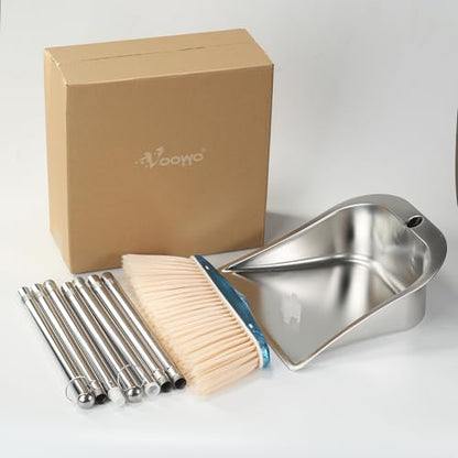VOOWO Broom and Dustpan Set for Home, Stainless Steel Broom and Dustpan Set with Long Handle, Heavy Duty Dustpan Broom Set Standing Dust Pan Kitchen and Home Indoor Outdoor Broom - color: Silver Broom and Dustpan Set