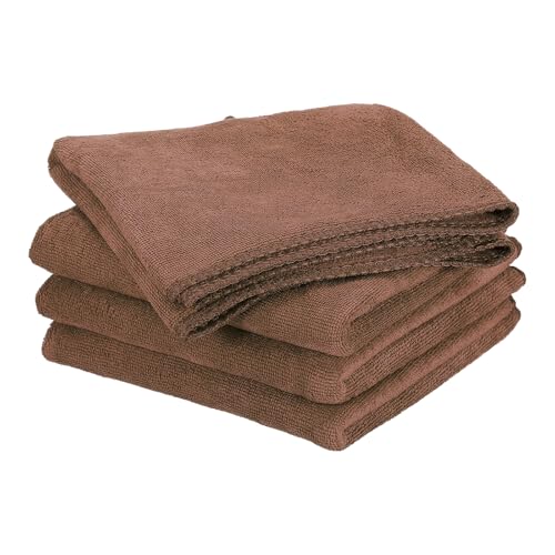 HARFINGTON 4 Pack Microfiber Cleaning Cloth, 28" x 12" Multi-Functional Cleaning Towels Reusable Absorbent Rags for Car Wash Kitchen Household Window Clean, Brown - color: Brown, size: 28" x 12"