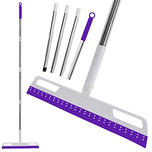 Rubber Air Broom Multifunction Silicone Floor Squeegee, Air Broom for Floor with 56" Long Handle, 4-in-1 Rubber Sweeper for Dirt, Liquids, Pet Hair, Tile Hardwood Floors, Carpet, Living Room (Purple) - color: Purple
