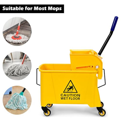 ARLIME Mop and Bucket Set with Wringer On Wheels, 21 Quart Capacity Portable Wringer Trolley on Wheels, Side Press Floor Cleaning Wavebrake w/Handle, Mop Bucket for Home, Commercial, Restaurants - size: 21 Quart