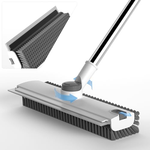 Scrub Brush with Long Handle, Floor Scrub Brush Squeegee Broom for Cleaning, 3 in 1 Shower Scrubber Floor Broom Squeegee for Concrete Tile Wall Deck Patio White - color: White