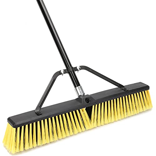 24 Inches Push Broom Outdoor Heavy Duty Broom with 63" Long Handle for Deck Driveway Garage Yard Patio Concrete Floor Cleaning Yellow - color: Yellow 24 Inches Heavy Duty