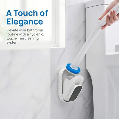 White Disposable Toilet Brush Wall-Mounted with 24 Replacement Heads, No-Drill Hygienic Bathroom Cleaning Kit