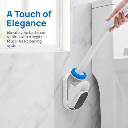 White Disposable Toilet Brush Wall-Mounted with 24 Replacement Heads, No-Drill Hygienic Bathroom Cleaning Kit