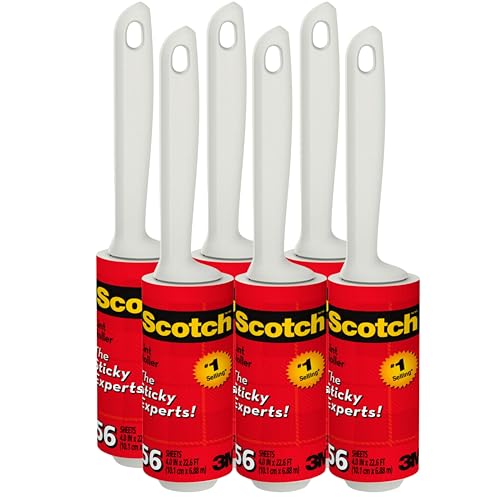 Scotch Lint Roller, 6 Pack (336 Sheets Total), 56 Easy Tear Sheets Each, 4 in x 22.6 ft, Adhesive Lint & Pet Hair Remover for Clothes, Furniture and Car - size: 6 Pack