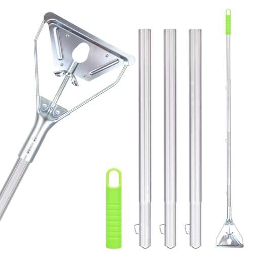 Mop Handle Commercial Heavy Duty - 57 Inch Industrial Metal Mop Stick Replacement for Floor Cleaning - Professional Mops Head Replacement Holder - color: Green 1 - Metal Clamp