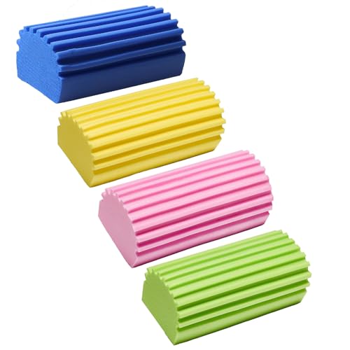 Damp Clean Duster Sponge 4 Pack Household Cleaning Sponges Reusable Dusting Sponge for Brushing Blind Glass Vents Window Mirrors Baseboards - color: Blue Yellow Pink Green, size: 4 Pack