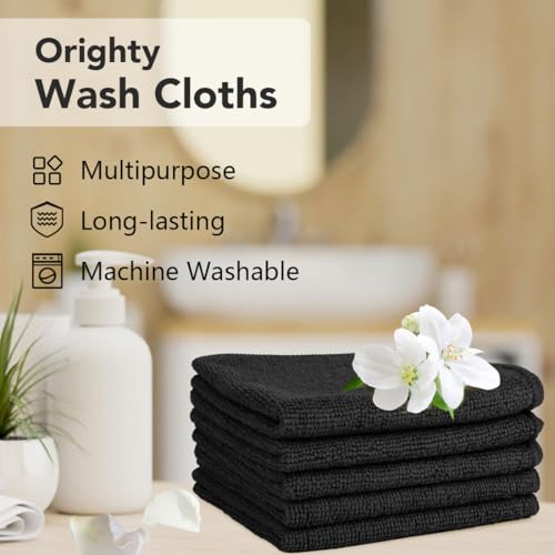 Orighty Washcloths Bulk, 200 Pack Highly Absorbent & Soft Feel Microfiber Face Towels, Multi-Purpose Wash Cloths & Hand Towels for Bathroom, Hotel, Spa, and Gym, 12x12 Inch, Black - color: Black