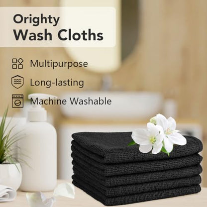 Orighty Washcloths Bulk, 200 Pack Highly Absorbent & Soft Feel Microfiber Face Towels, Multi-Purpose Wash Cloths & Hand Towels for Bathroom, Hotel, Spa, and Gym, 12x12 Inch, Black - color: Black