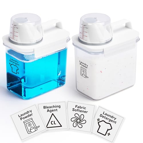 Provoue Laundry Detergent Dispenser-2 Pack, 37 oz Detergent Dispenser with 4 Removable Labels, Laundry Soap Dispenser for Laundry Room Organization and Storage, BPA Free & PET Plastic Clear - size: 37 oz
