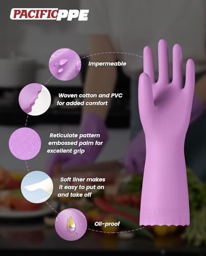 PACIFIC PPE 2 Pairs Dishwashing Cleaning Gloves with Latex free, Cotton lining, Kitchen Gloves (Purple+Blue, Medium) - color: Purple+blue, size: Medium (Pack of 2)